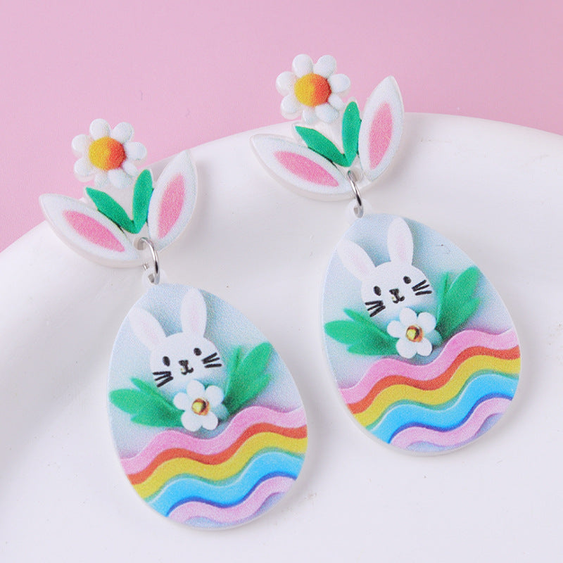 Wholesale 2pcs Acrylic Easter Egg Bunny Earrings