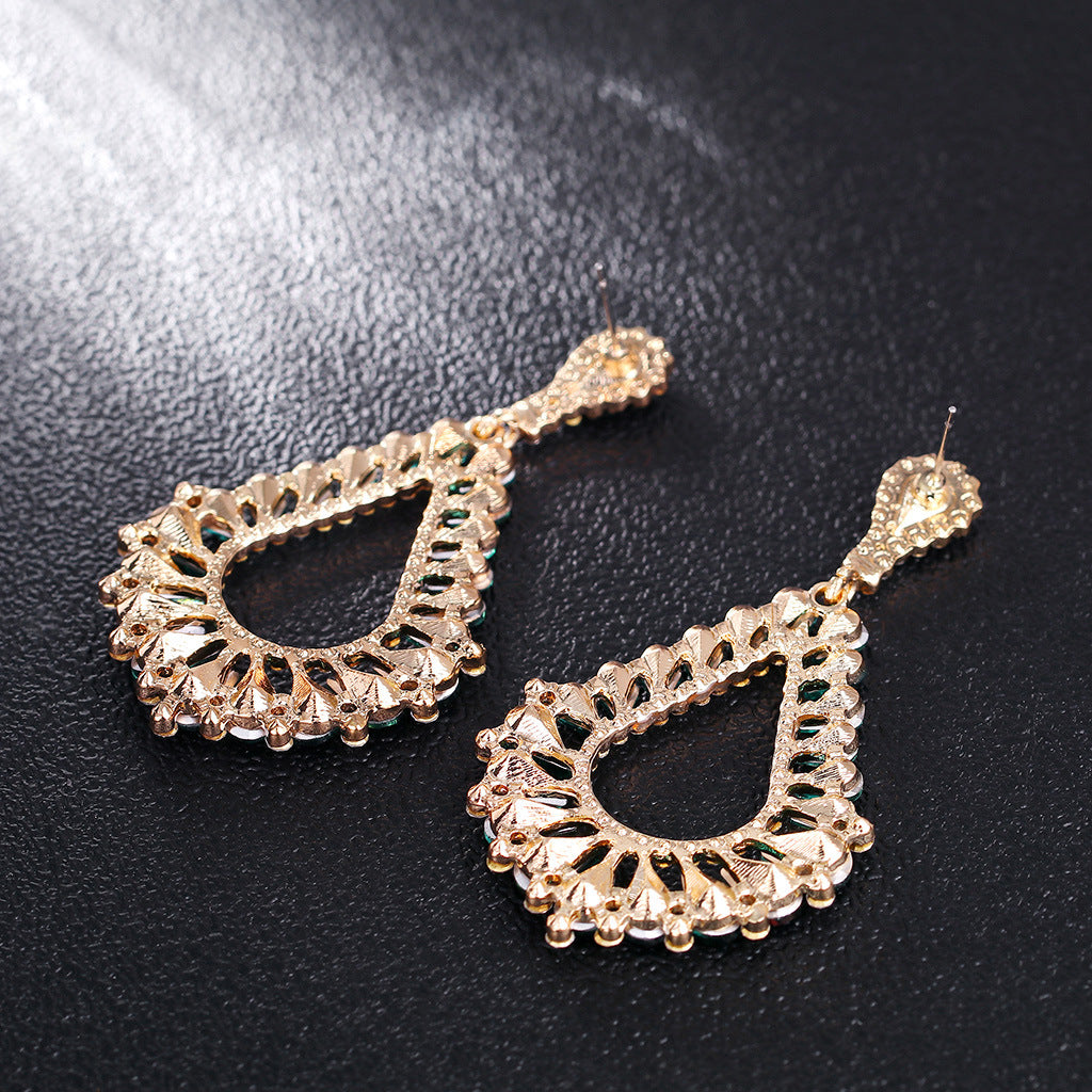 Wholesale Bohemian Exaggerated Alloy Diamond Hollow Glass Crystal Earrings