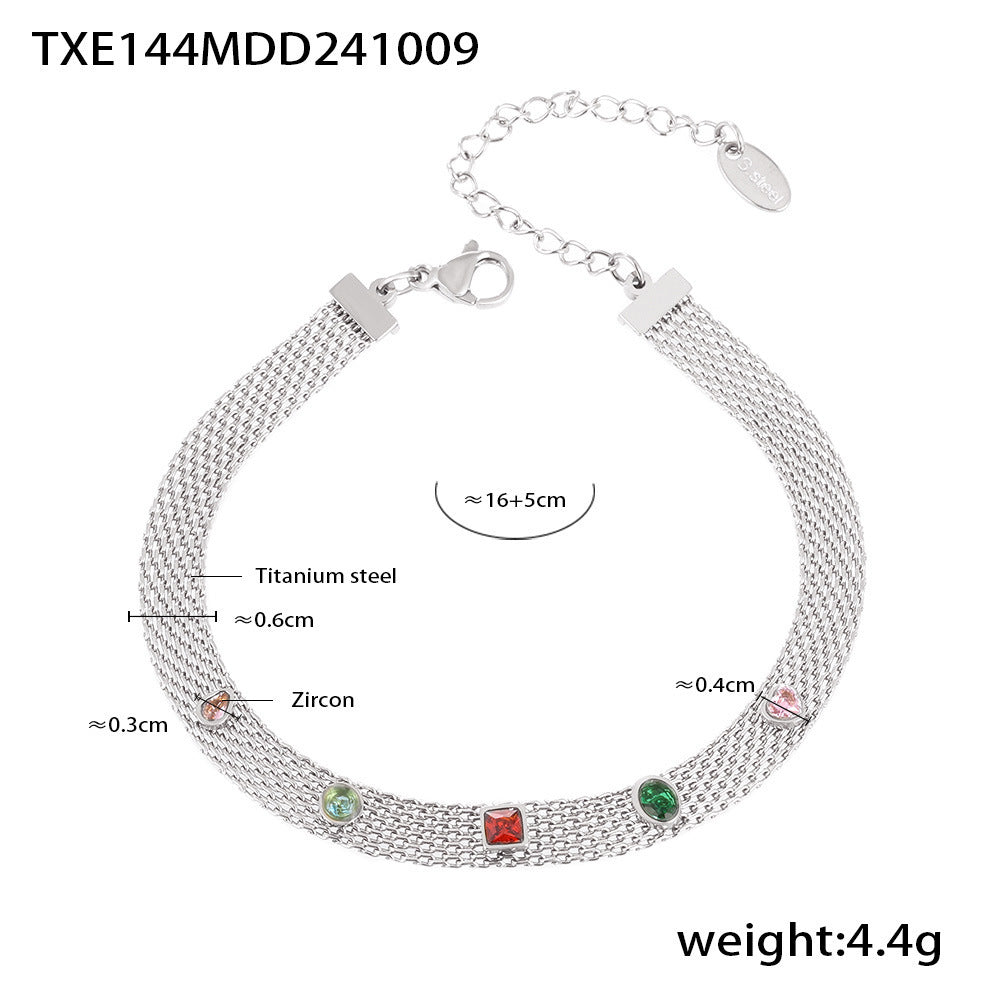 Wholesale Titanium Steel  Geometric Colorful Zircon Necklace Bracelet Set
