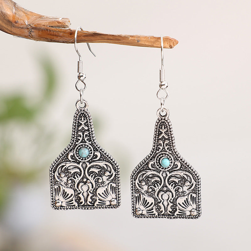 Wholesale Wine Bottle Carved Turquoise Earrings