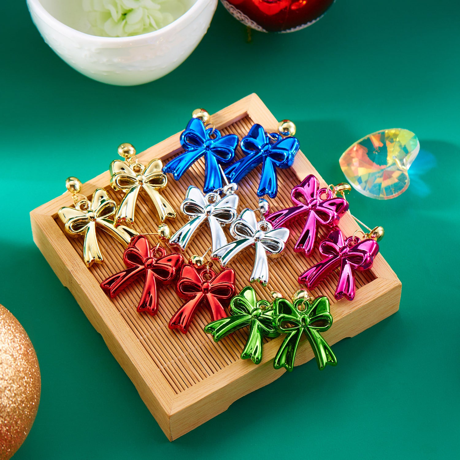 Wholesale color geometric Christmas bow earrings