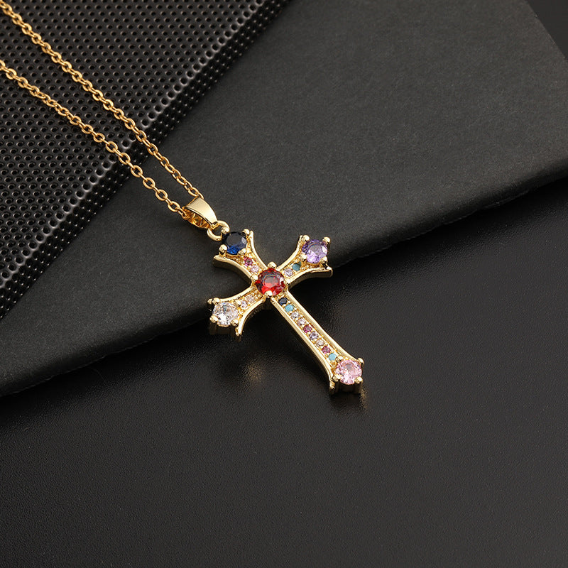 Wholesale Hip Hop Cross Pendant Necklace Micropaved Copper Design Casual Unisex Chain Chic Fashion Accessory Gift
