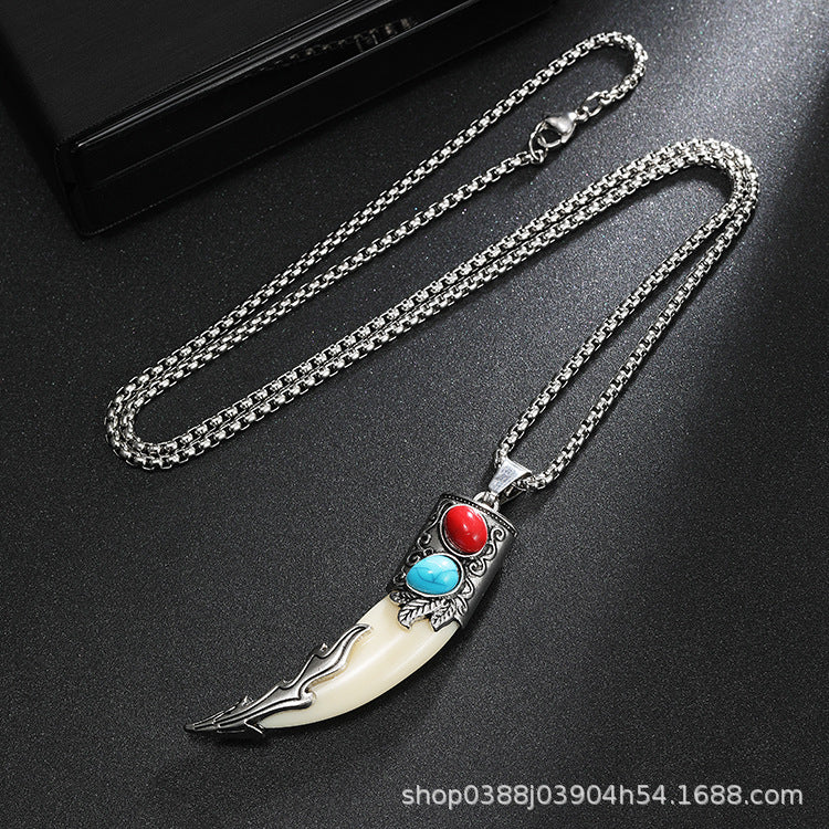Wholesale Titanium Steel Retro Ethnic Style Domineering Wolf Necklace