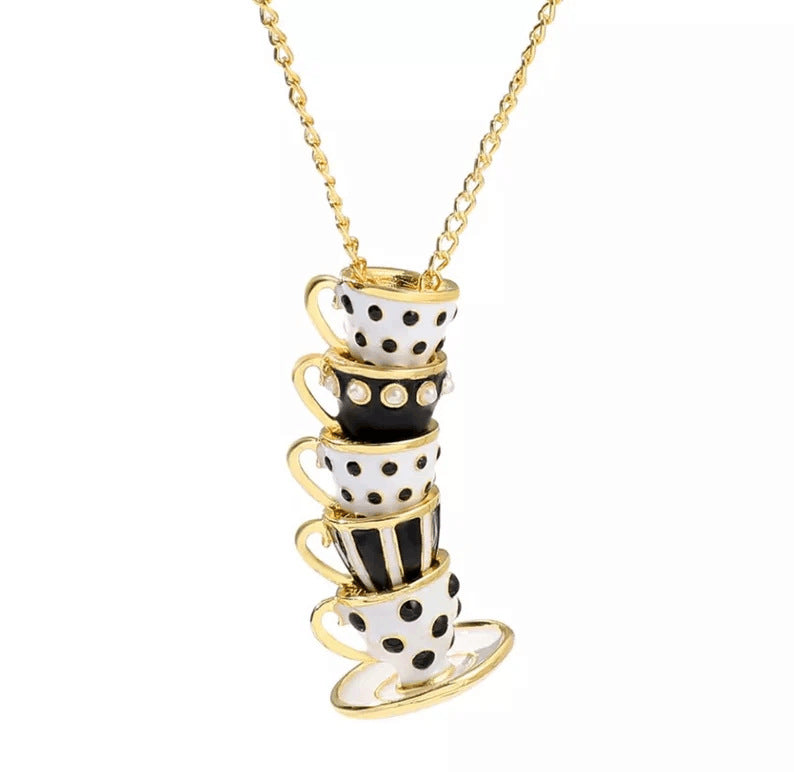 Wholesale titanium steel enamel shaft teacup necklace long sweater chain