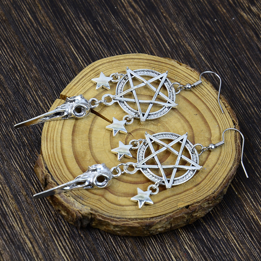 Wholesale Zinc Alloy Punk Star Crow Pendant Earrings Dark Gothic  Style For Party Wear