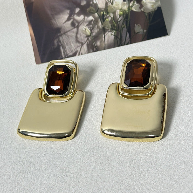 Wholesale Light Luxury  Mirror Metal Geometric Square Gem Earrings