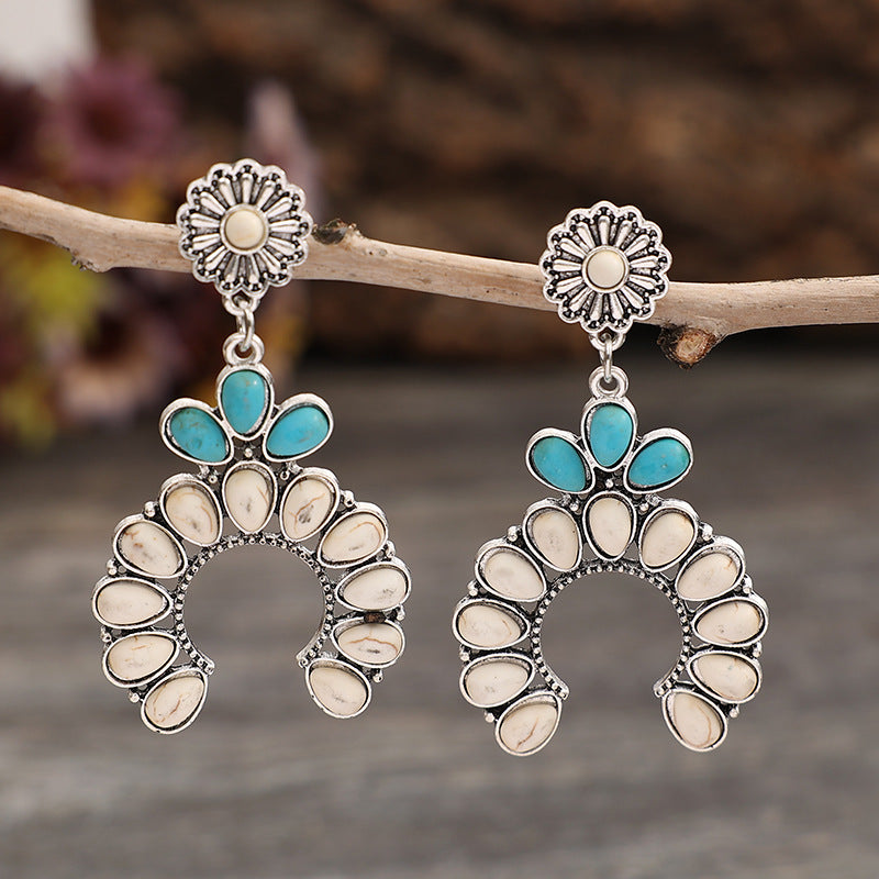 Wholesale Retro Carved Turquoise Pumpkin Earrings,  Western Ethnic Style Jewelry Accessory,  Trendy Gift for Party and Resale