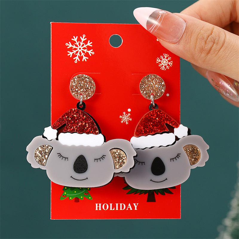 Wholesale  Christmas Series Cartoon Diamond Color Crutch  Earrings