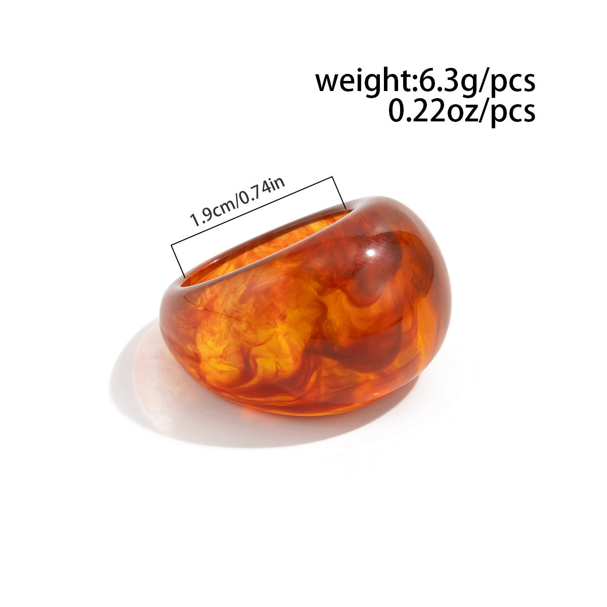 Wholesale Stylish Resin Stackable Ring Amber Gradient Ice Effect Curved Wide Band For Women