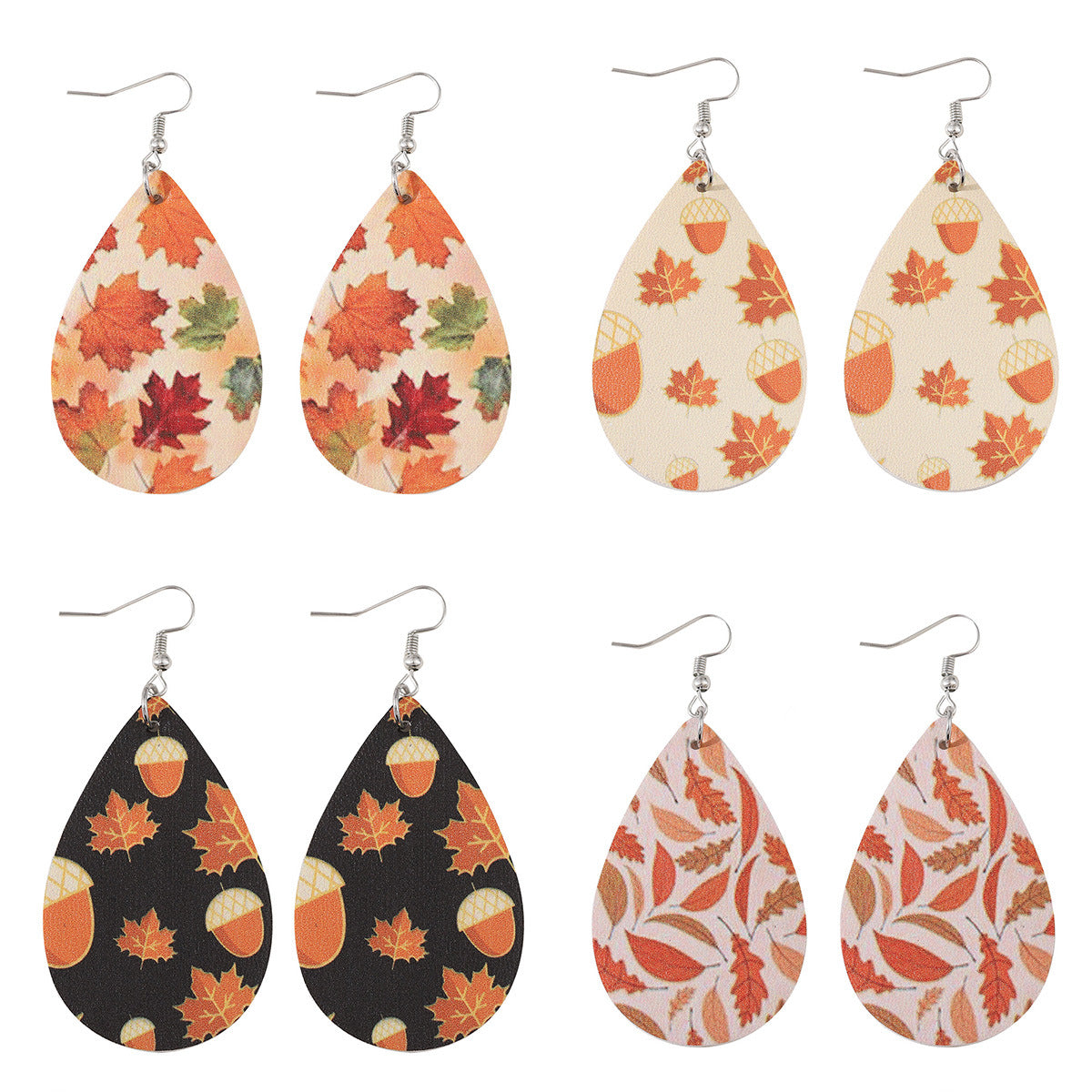 Wholesale  Autumn Thanksgiving Maple Leaf Deciduous Acorn Drop Pendant Earrings