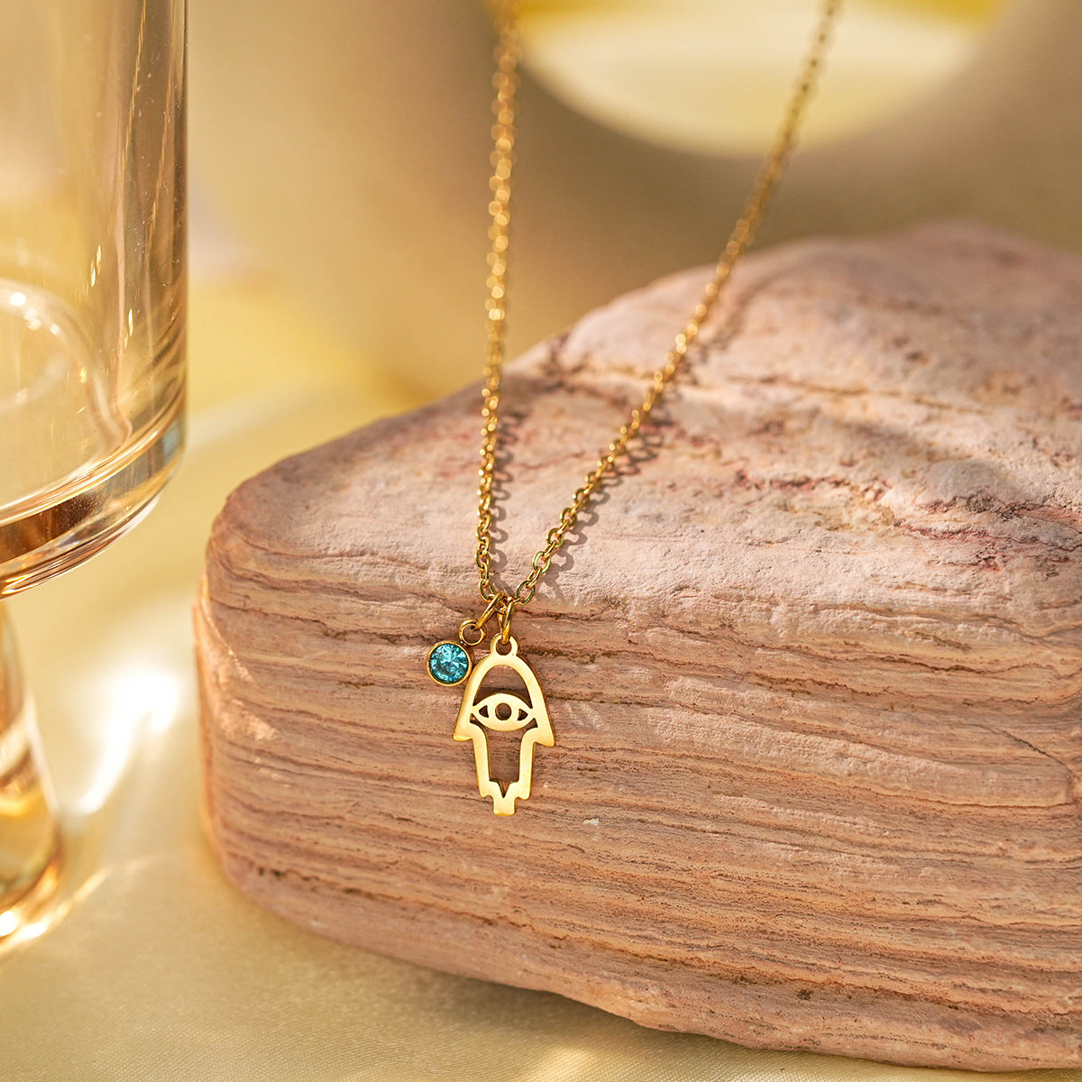 Wholesale Titanium Steel  Classic Twelve Constellations Birthstone Rhinestone Devil's Eye Cross Necklaces