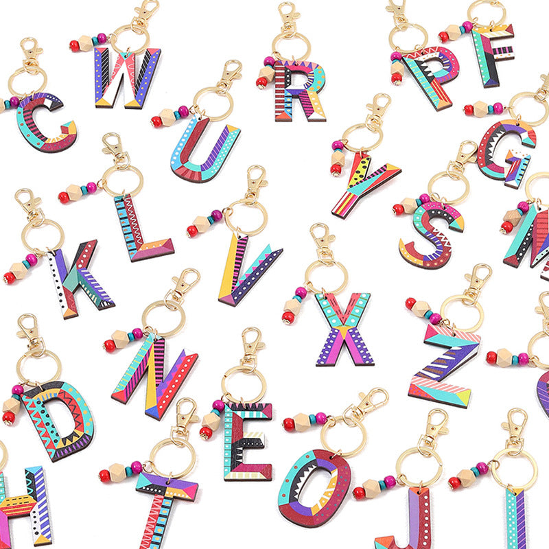 Wholesale Trendy Alphabet Bead Keychain Wooden Car Key Accessory Gift Boutique Resale