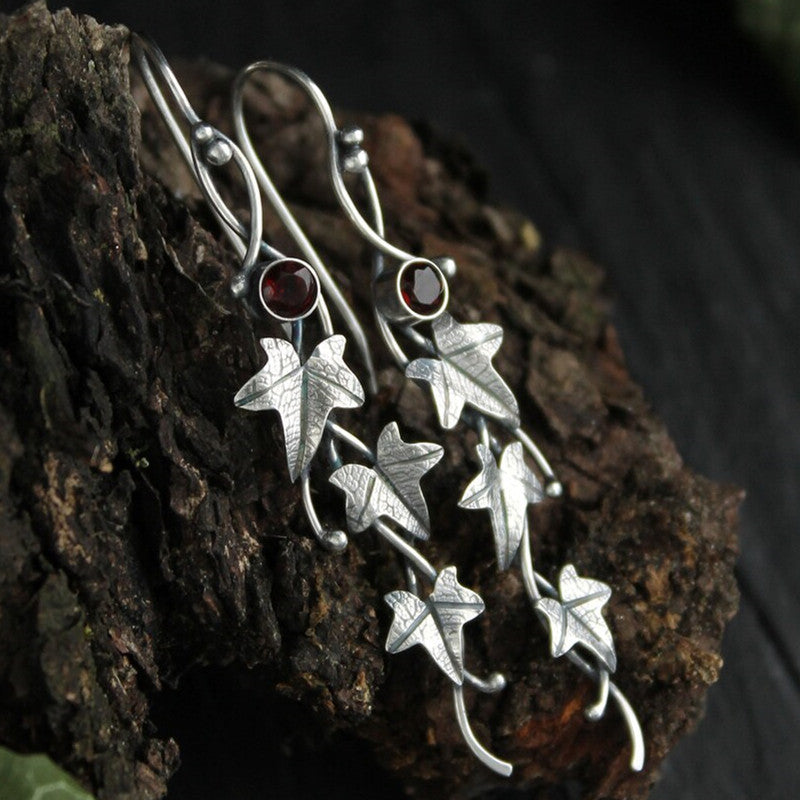 Wholesale Ethnic Style Old Plant Leaf Diamond Earrings