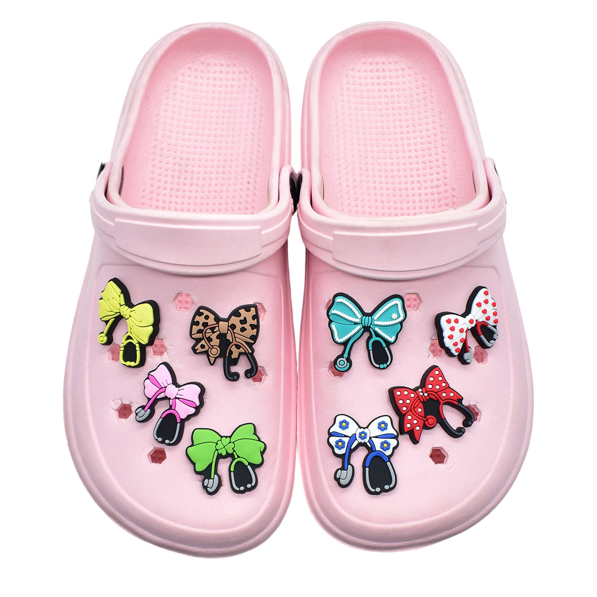 Wholesale  Random 100PCS cARtoon bows PVC Soft Rubber Shoe Buckle Decoration