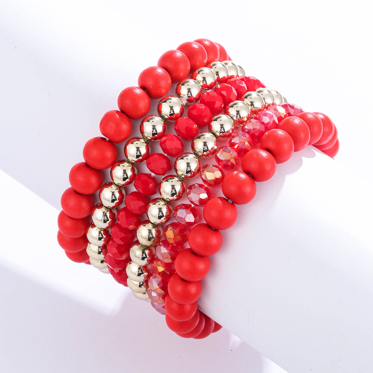Wholesale  popular Bohemian style color wooden beads Crystal stacked six-piece bracelet