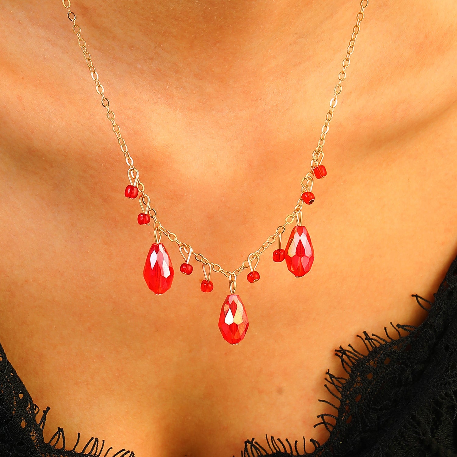Wholesale  Red Drop Pendant Necklace,  Alloy,  Fashion Accessory for Resale