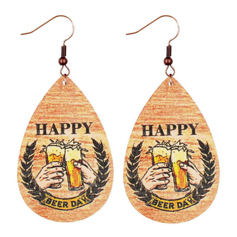 Wholesale Oktoberfest Retro Old Style Beer Elements Geometric Classic Quotes Women's Wooden Earrings