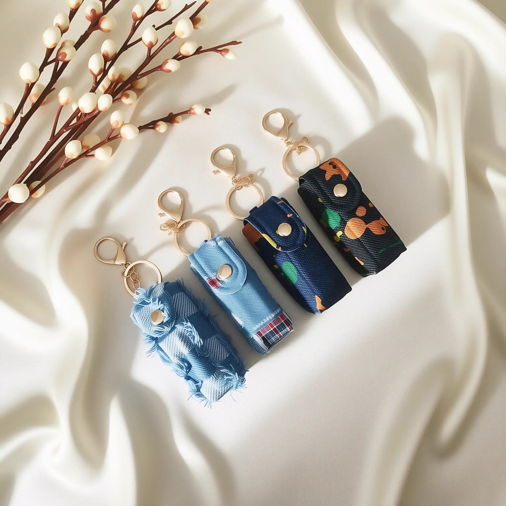 Wholesale Trendy Handmade Denim Bag Charm Keychain - Fabric Coin Purse Decorative Accessory