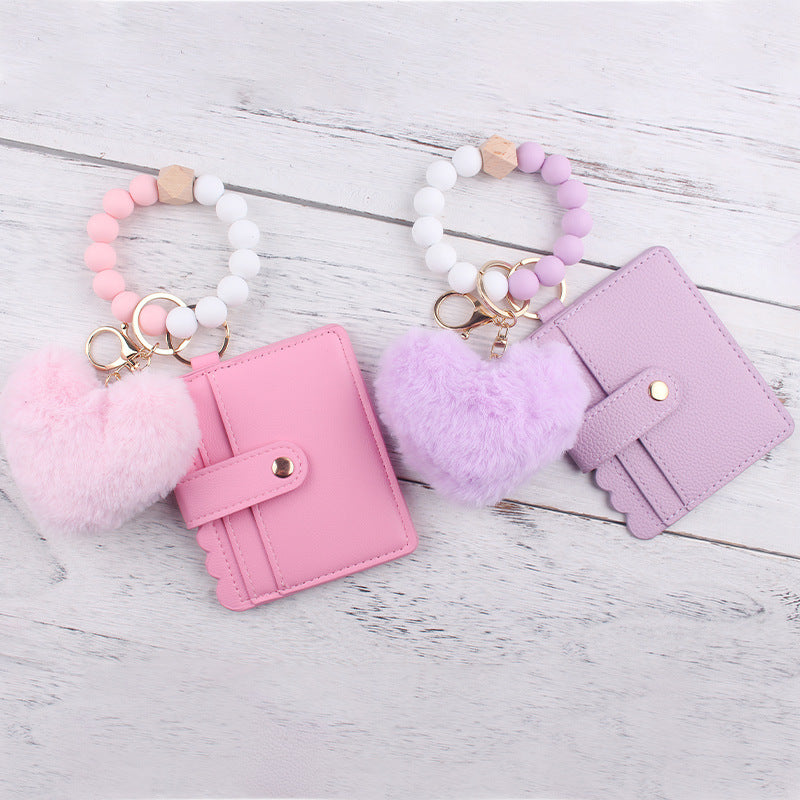 Wholesale  Cartoon Plush Love Card  Beaded DIY Silicone Bracelet Handset Wallet Keychain