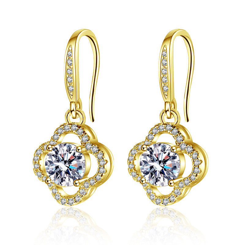 Wholesale Copper four-leaf clover zircon earrings