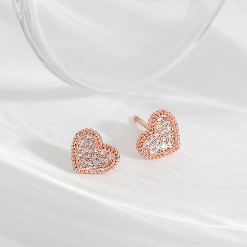 Wholesale Rose Gold Light Luxury  Peach Heart Earrings