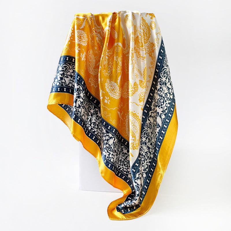 Wholesale  90cm Silk Scarf Classic Color-Blocking Paisley Print Scarf