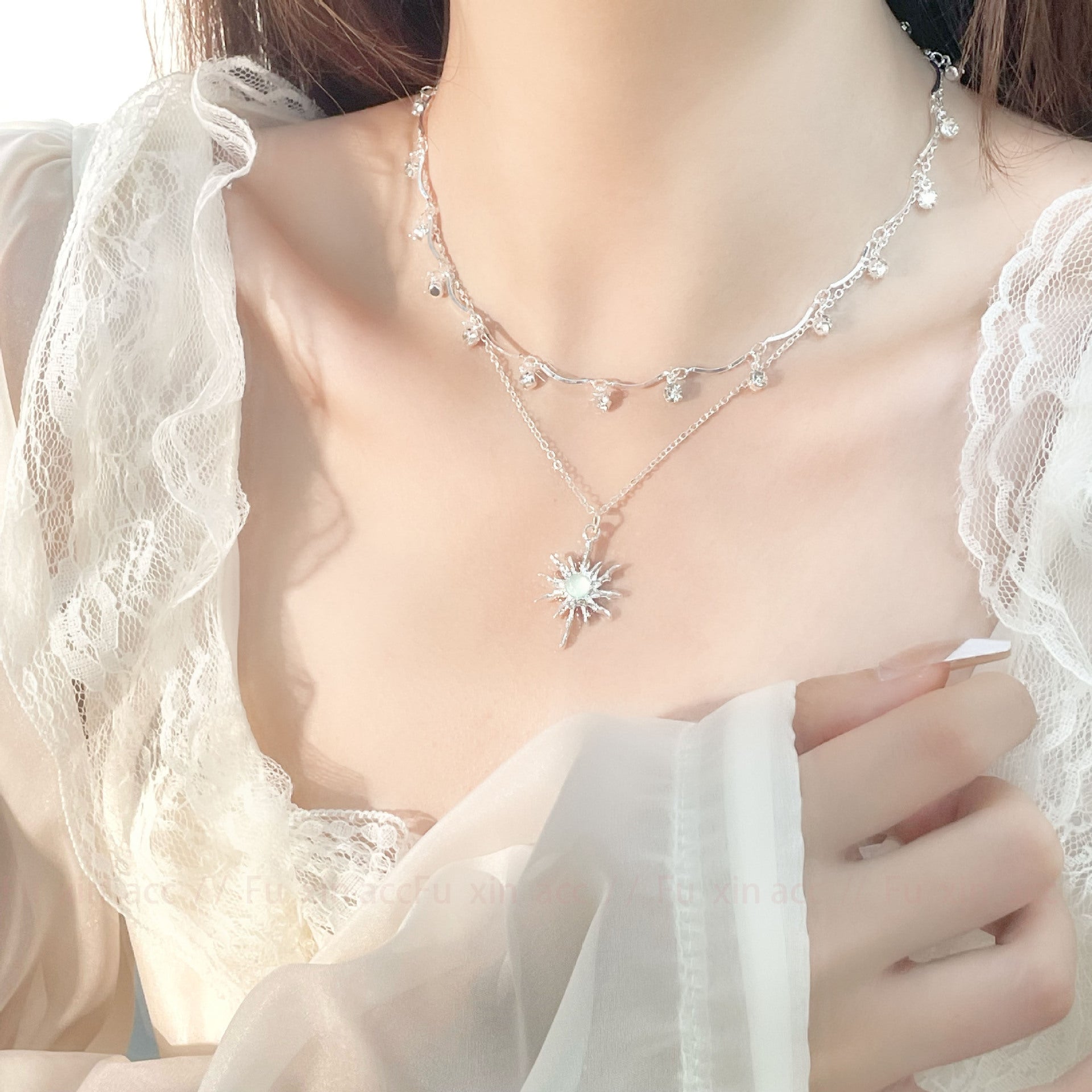 Wholesale  Double-layer Stacked Tassel Necklace