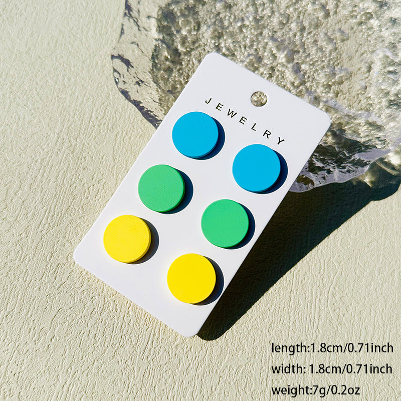 Wholesale printing spray paint clay texture colorful round cute contrast color ear studs  earrings