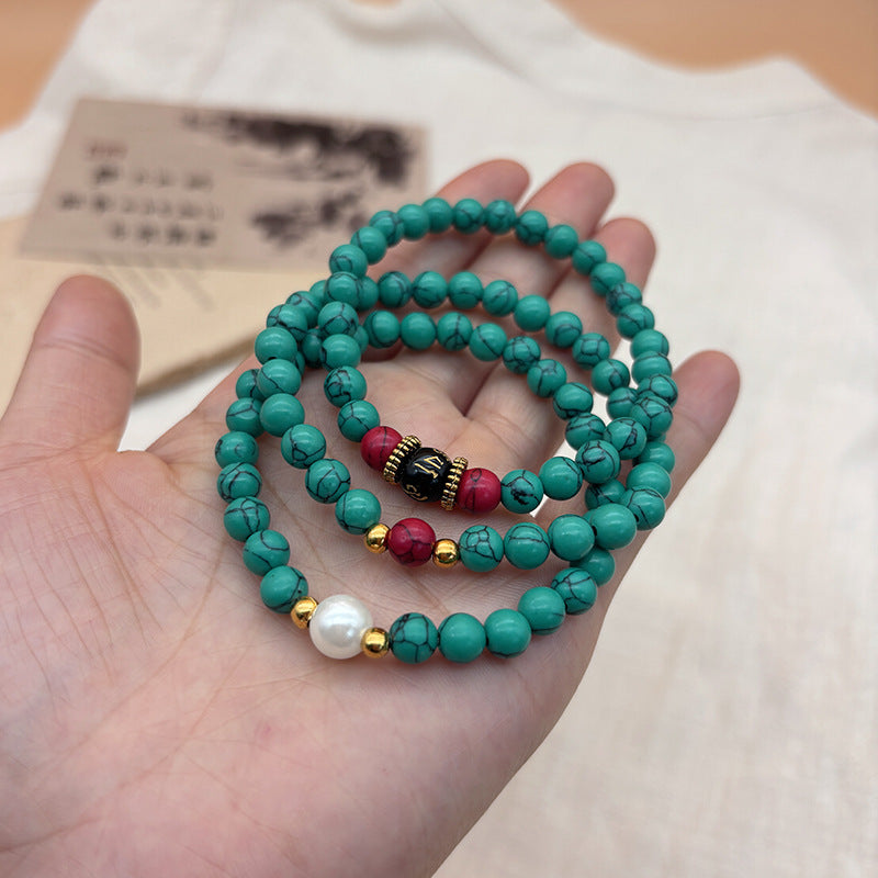 Wholesale New Chinese Style Turquoise Beaded Bracelet,  Tibetan Ethnic Design Unisex,  Gift Jewelry Accessory