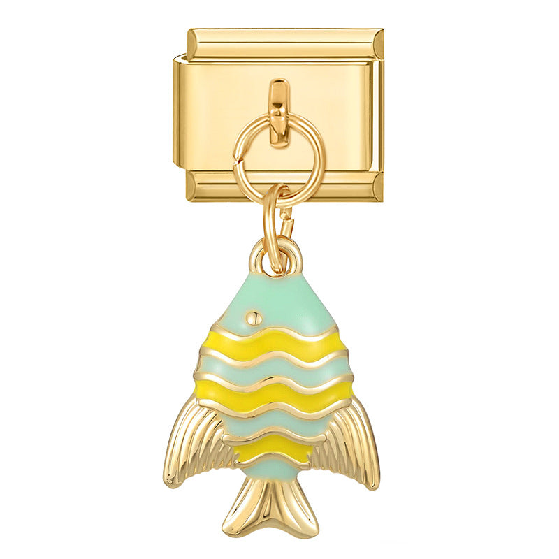 Wholesale 9mm Italian Charm Starter Bracelets DIY Fish and Fruit Pendant Stainless Steel Composable Bracelet