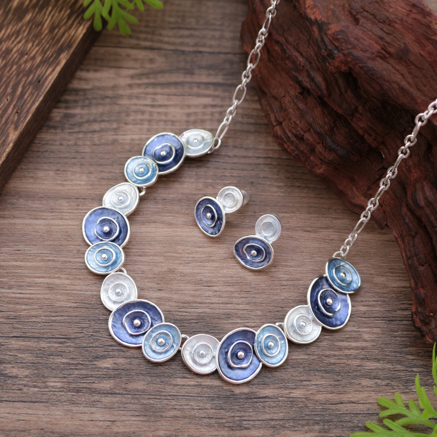 Wholesale  Enamel Round Flower Stud Earrings Necklace suit