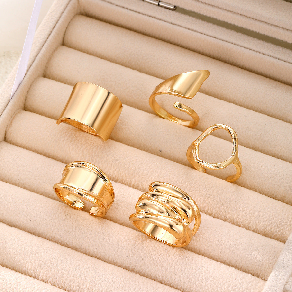 Wholesale 5pcs/set  geometric UV plating CCB material exaggerated special-shaped ring
