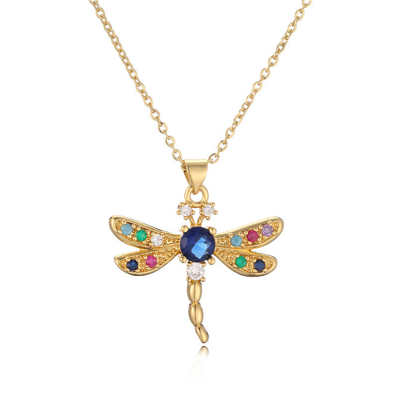 Wholesale Colorful Zircon Animal Necklace Dragonfly Pendant Necklace Butterfly Clavicle Chain ACC-NE-Changx003