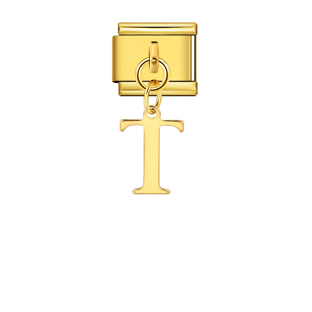 Wholesale Italian Charm Bracelet 9mm DIY Gold Simple Letter Creative Stainless Steel Composable Bracelet