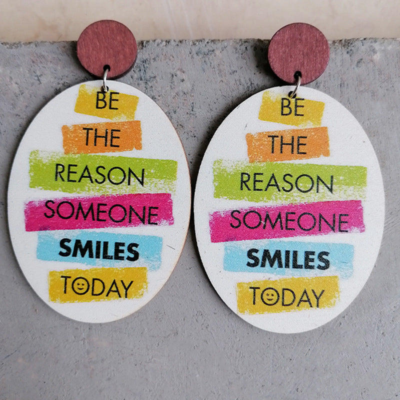 Wholesale 2 Pairs/pack Optimistic Inspirational Text Rainbow Nurse Wooden Earrings ACC-ES-HY018