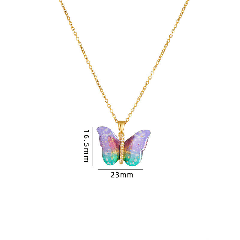 Wholesale Titanium Steel Necklace Epoxy Color Butterfly Pendant Clavicle Chain Choker Necklace ACC-NE-Rongc008