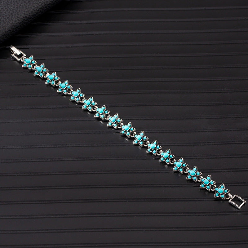 Wholesale Boho Ethnic Turquoise Bracelet Alloy Rhinestone Jewelry Accessory for Women