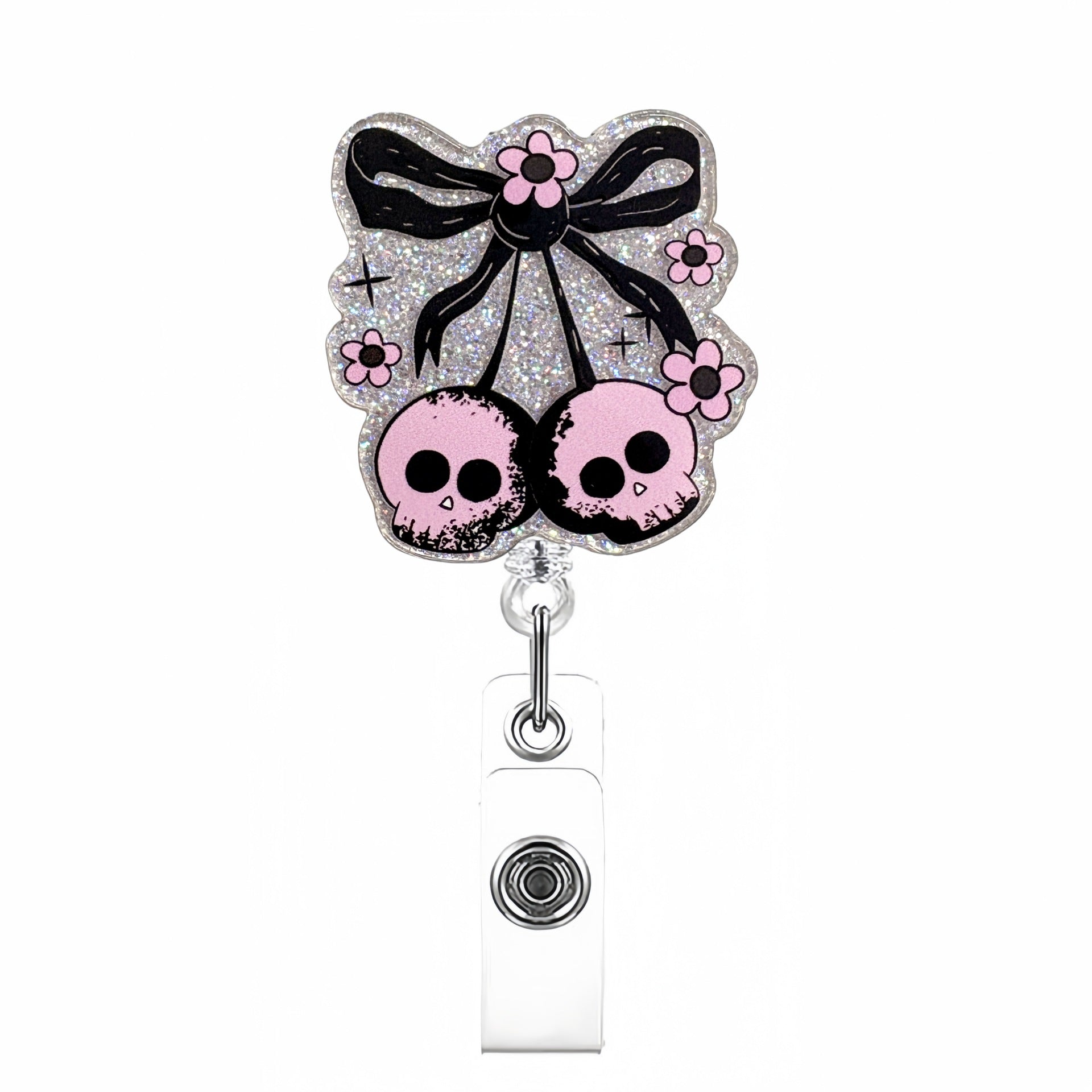 Wholesale Pink Halloween Acrylic Retractable Clip Badge Keychain