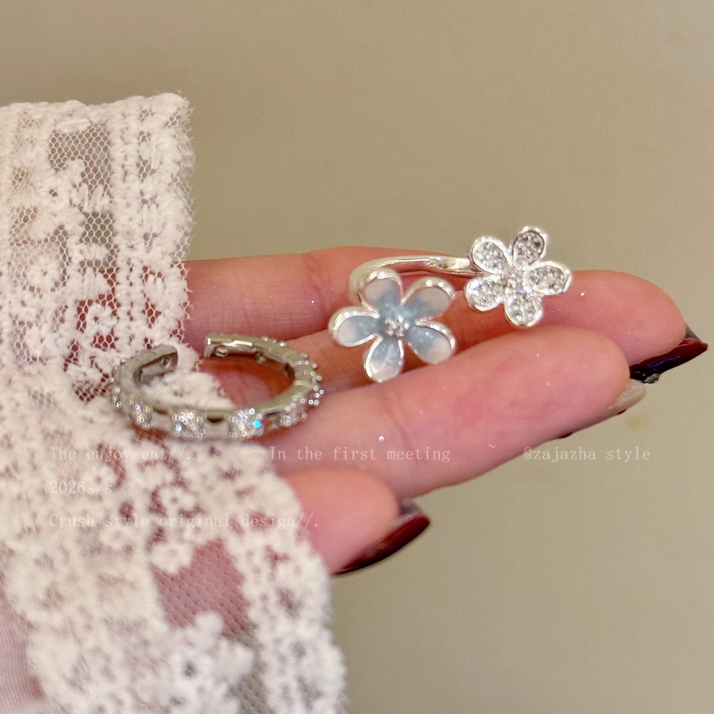 Wholesale Blue Floral Drip Glaze Ring Copper Adjustable Open Ring For Women Nature Fashion Accessory Boutique Resale