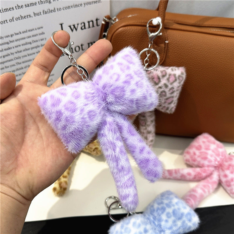 Wholesale Plush Bow Keychain Leopard Print Korean Cute Bag Charm Boutique Resale