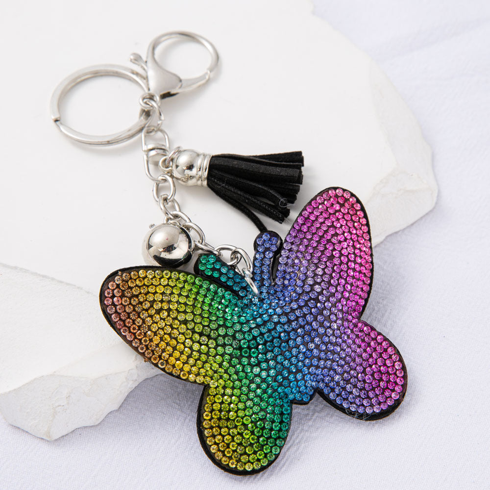 Wholesale  Diamond-embedded colorful butterfly keychain