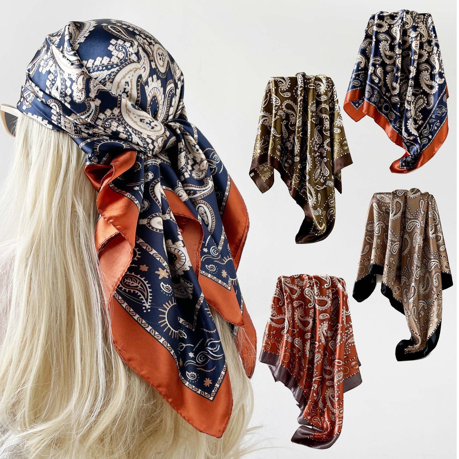 Wholesale 90cm ladies  cashew printed turban silk scarf