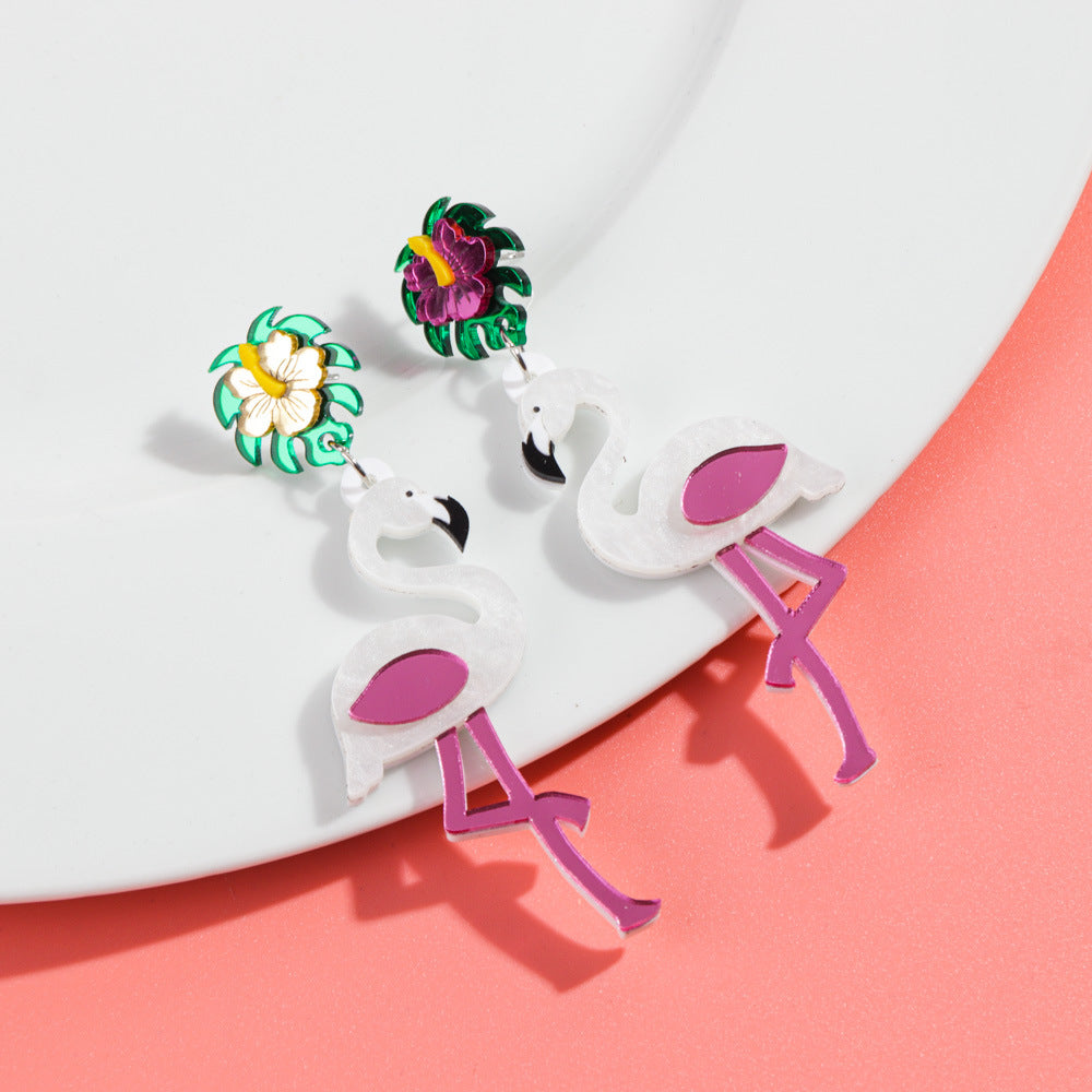 Wholesale cute wind flamingo acrylic cartoon earrings