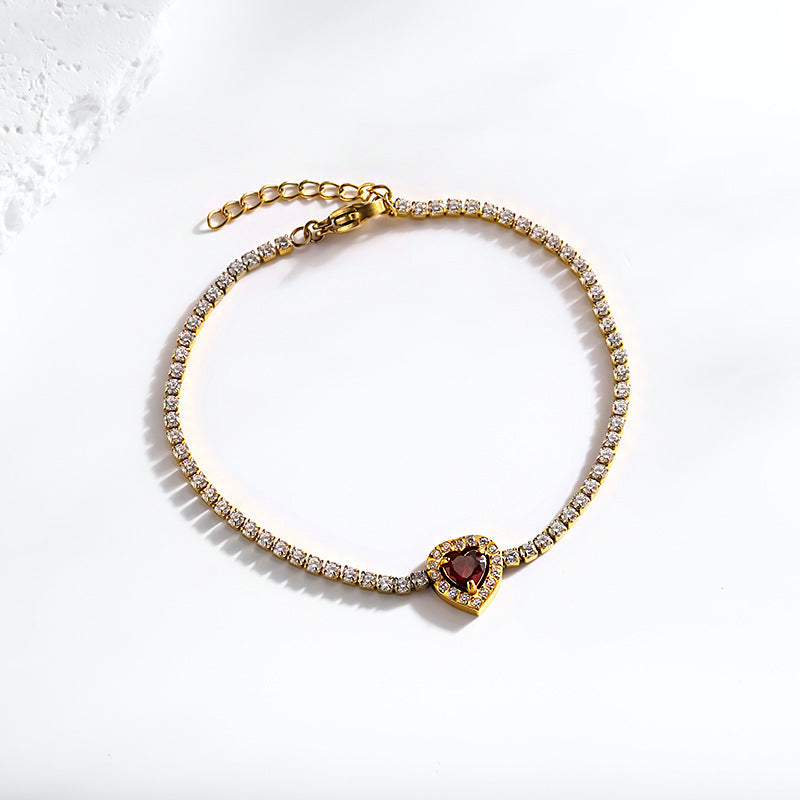 Wholesale  Titanium Steel Peach Heart Zircon Necklace Bracelet suit Set