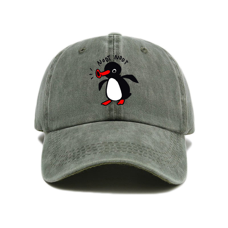 Wholesale  Curved Brim Washed Cotton Cartoon Print Penguin Baseball Cap
