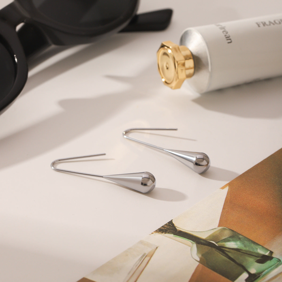 Wholesale  stainless steel 18K gold drop-shaped ear hook earrings