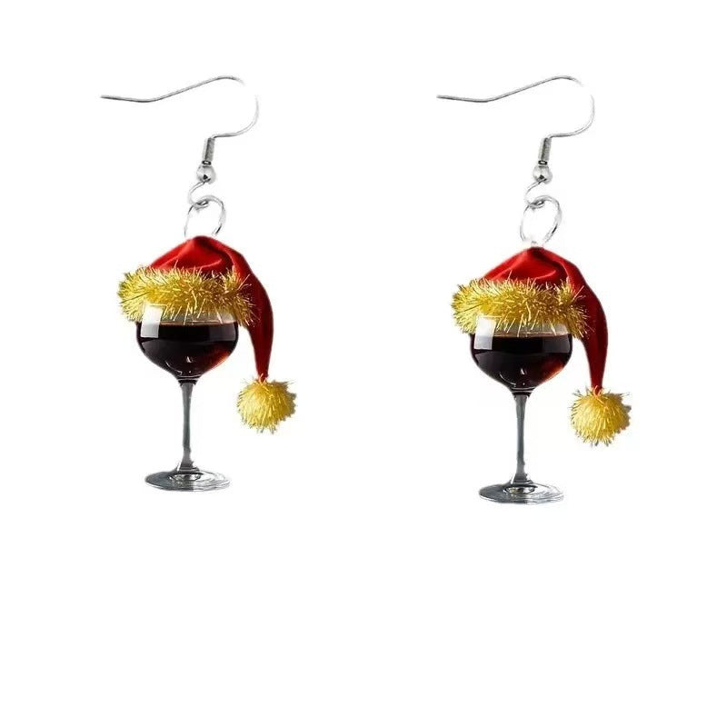 Wholesale Christmas hat wine glass acrylic earrings