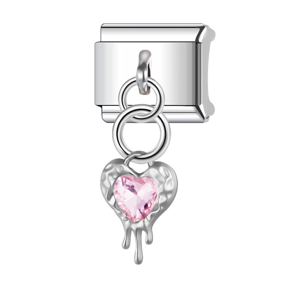 Wholesale Italian Charm Bracelet 9mm DIY Splicing Cross with Diamond Heart Stainless Steel Composable Bracelet