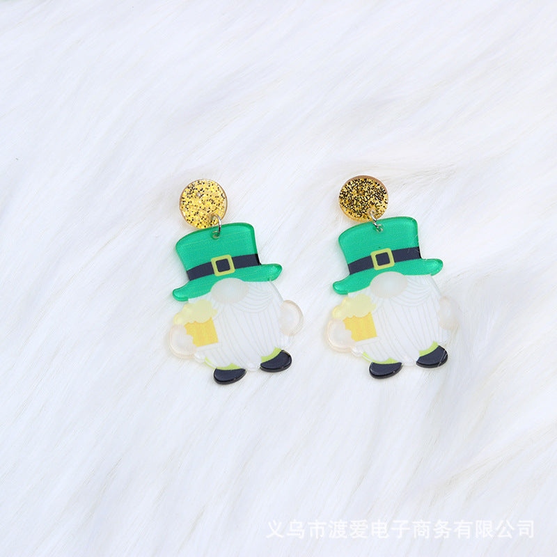 Wholesale 2pcs Acrylic St.  Patrick' s Day Four-Leaf Clover Butterfly Earrings