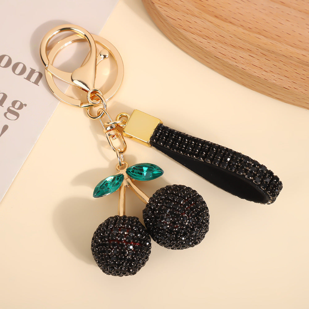 Wholesale Rhinestone Cherry Keychain Modern Minimalist Red Car Key Accessory And Bag Charm For Boutique Resale